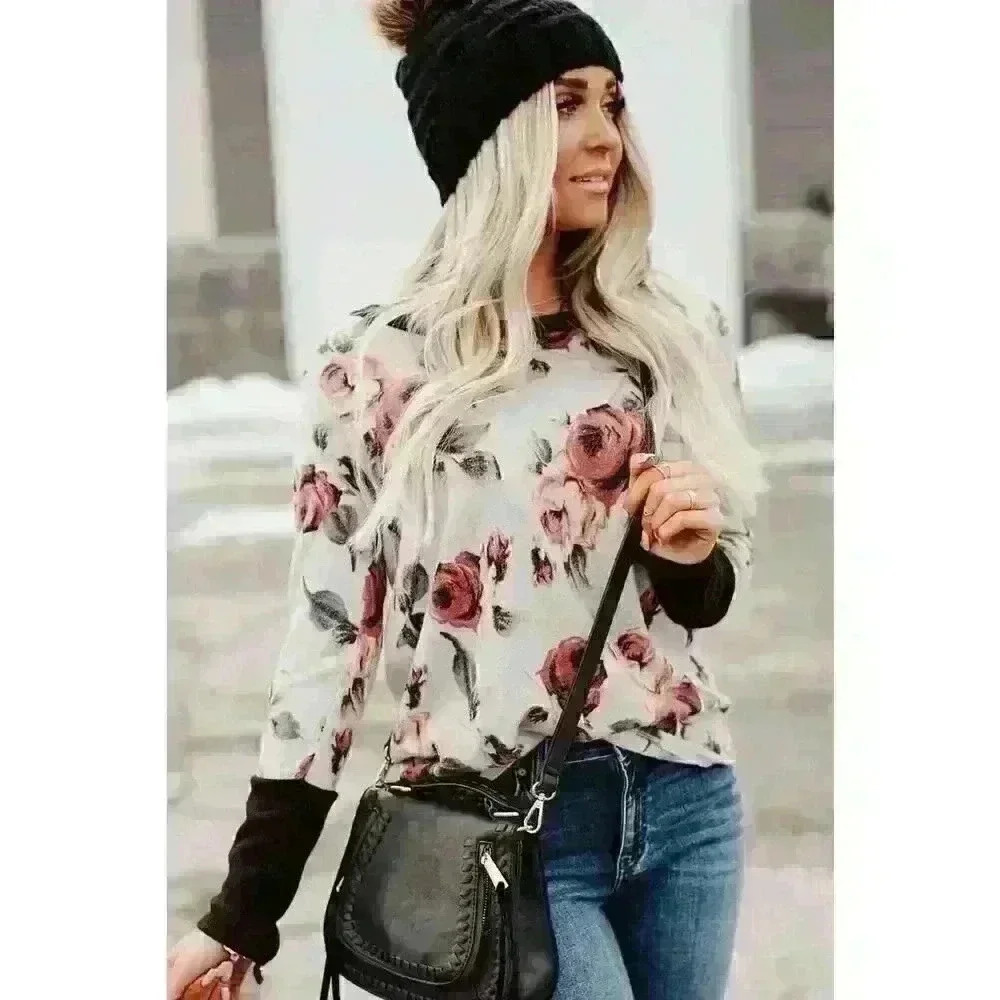 Woman’s long sleeve top floral print stretchy fabric
